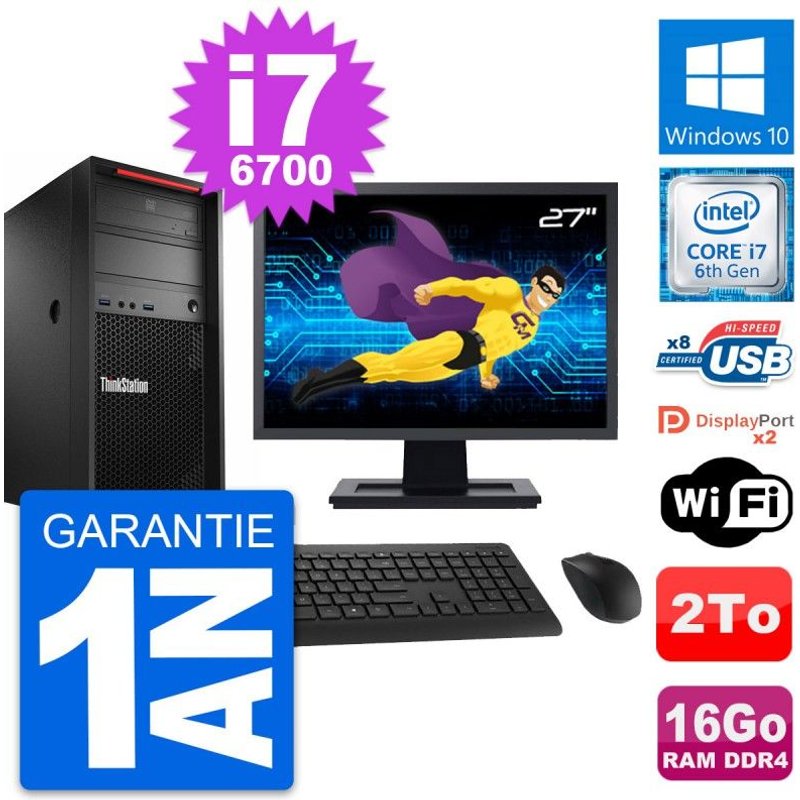 PC Tour Lenovo P310 Ecran 27" Intel i7-6700 RAM 16Go Disque 2To Windows 10 Wifi