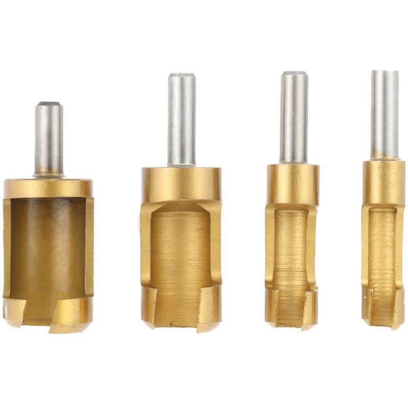 Foret à bois 1/4 ", 4 pièces, tige de perçage en titane, baril de liège, forets de coupe, trou percé, bois Tenon, trou, outil de scie