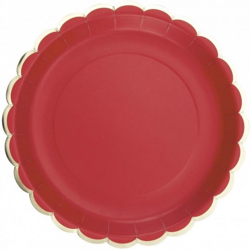 Assiettes Festonnees 23cm Rouges Et Or