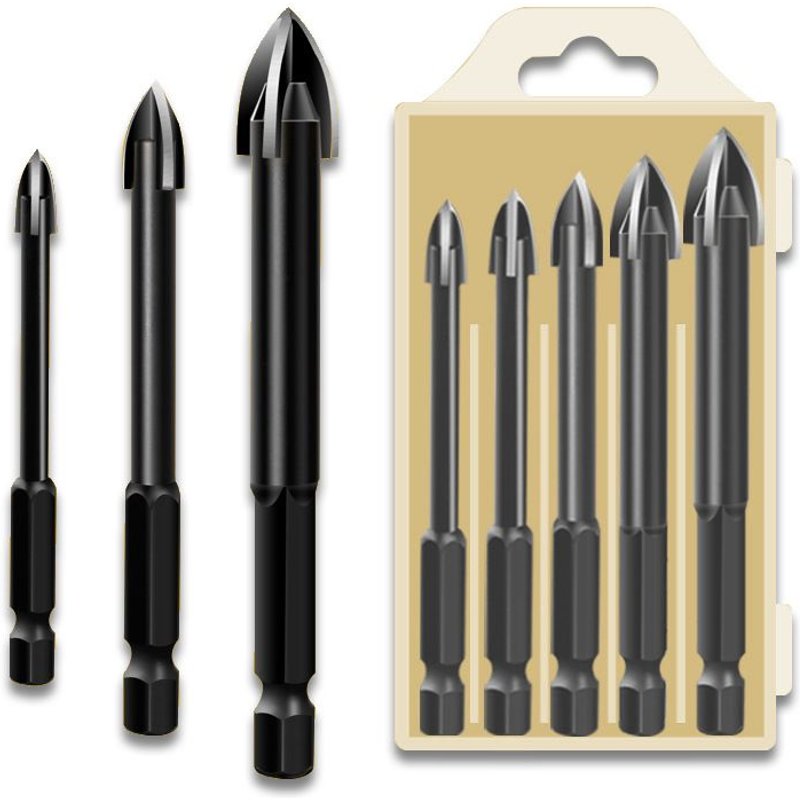 foret métaux foret carrelage Outil de perçage universel efficace, foret triangulaire, outils utilitaires, embout de foret en alliage croisé multifonctionnel pour le travail du bois 5 pièces