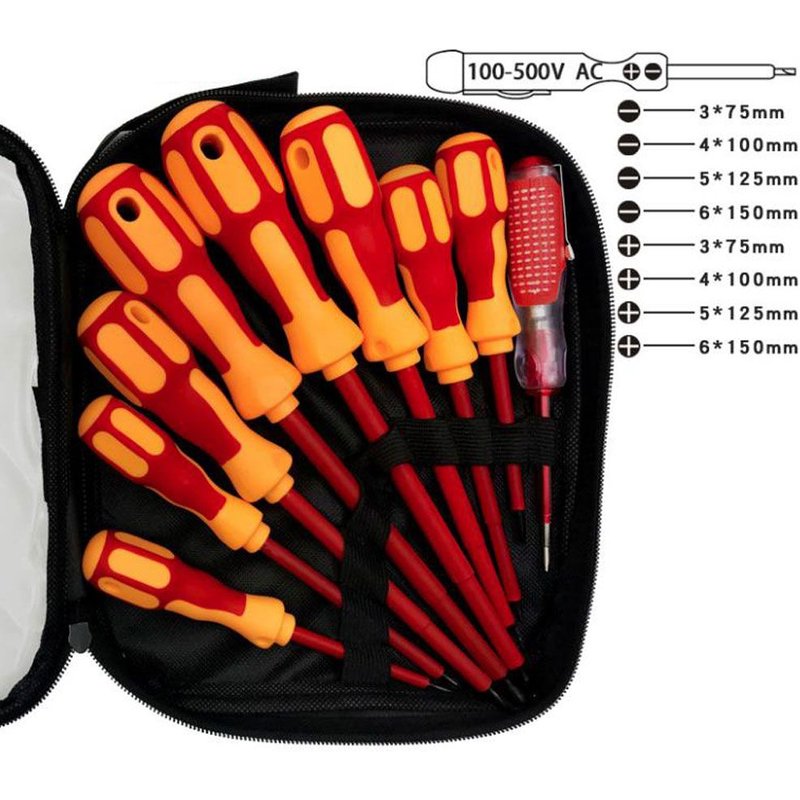 Lot de 9 tournevis d'électricien magnétique Phillips, lot de tournevis isolés, ensemble de stylos électriques