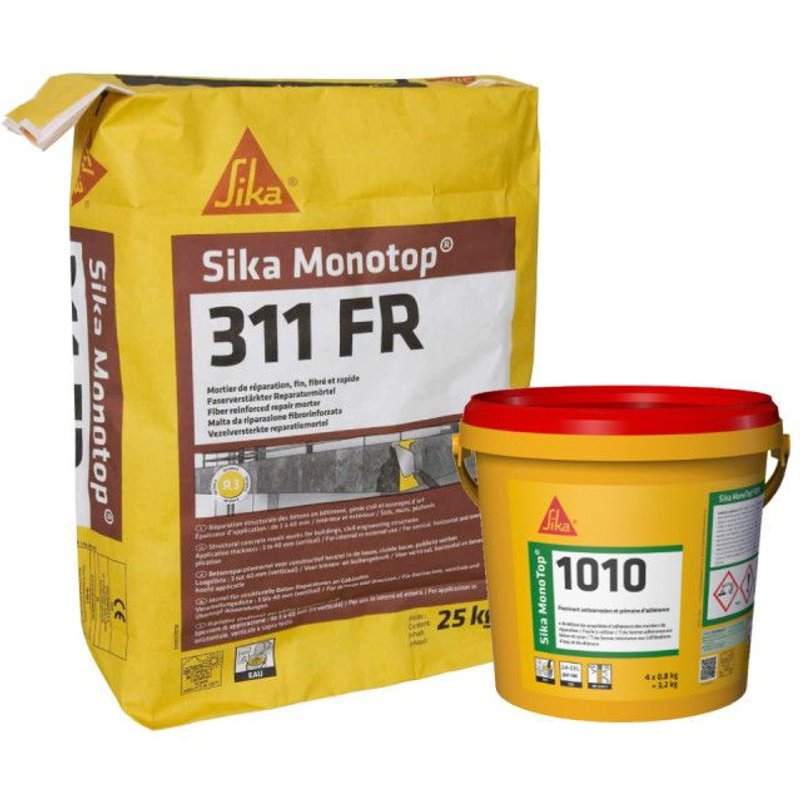 Pack Mortier et Réparation SIKA - SikaMonoTop 1010 3,2kg - SikaMonotop 311FR 25kg