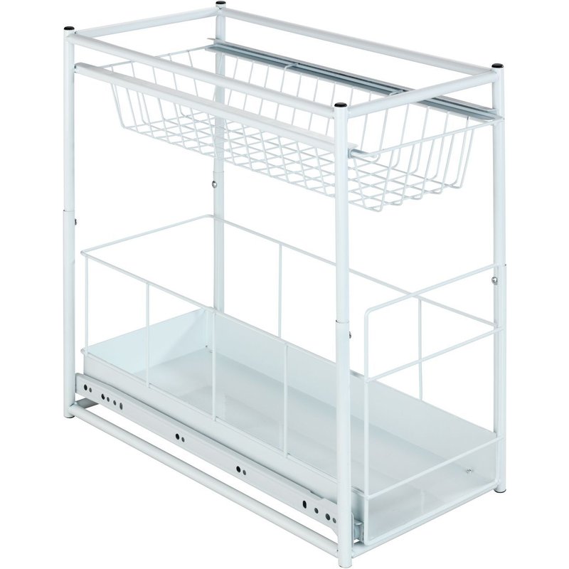 Rangement De Tiroir Coulissant Cuisine - 2 Niveaux - Blanc