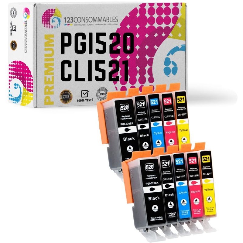 MyPack 10 cartouches compatibles CANON PGI-520/CLI-521