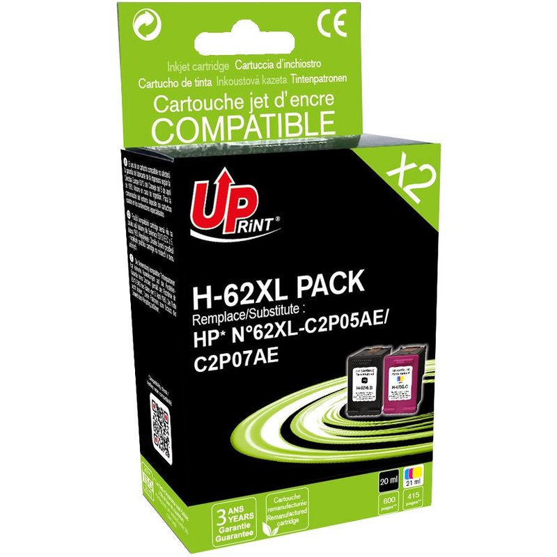 Pack PREMIUM compatible HP 62XL 2 cartouches