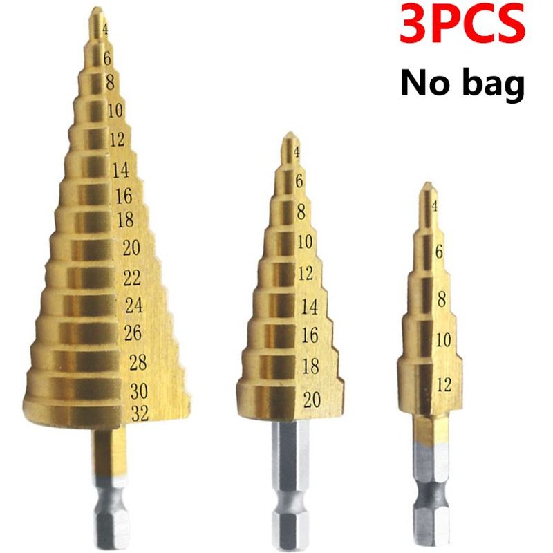 Foret en titane HSS 4-12 4-20 4-32, 3 pièces, outils électriques de perçage, métal acier rapide, coupe-trous pour le bois, foret conique