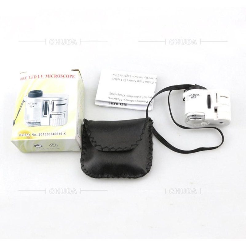 Microscope 60X, lumière LED violet clair, Zoom Microscope, lentille grossissante, lumière Led brillante, lentille optique acrylique, 1 pièce