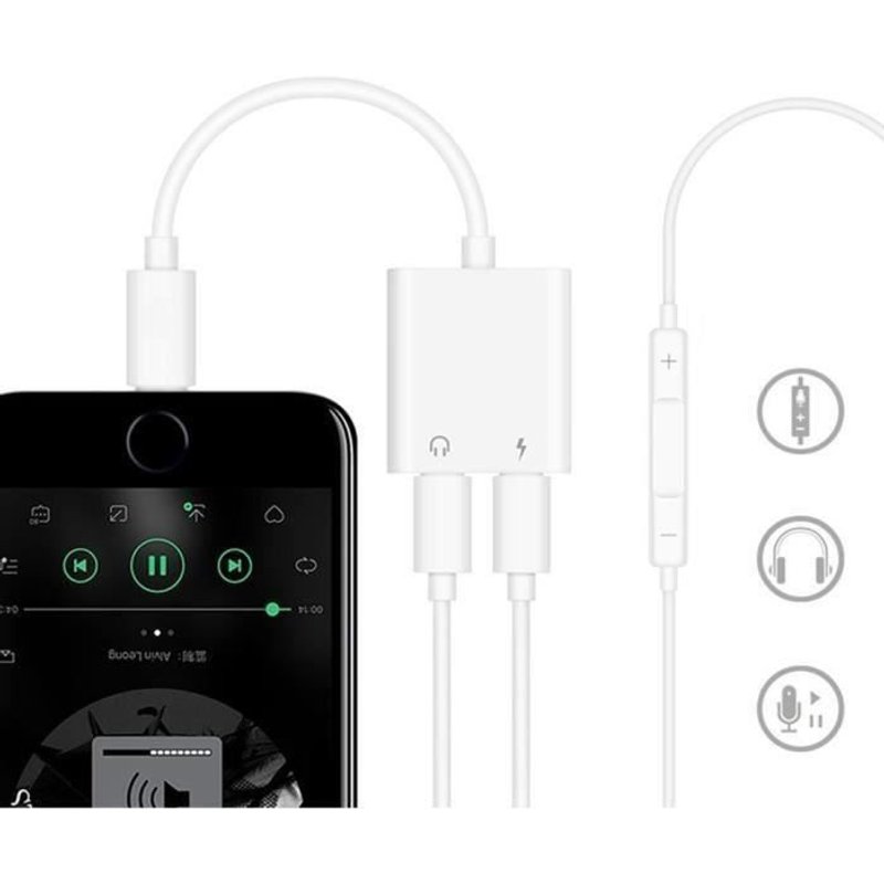 Iphone 8/7 Adaptateur Lightning Audio Charge, Double Port Lightning Adaptateur, Ecouter Musique Et Charger Votre Iphone 7 Plus