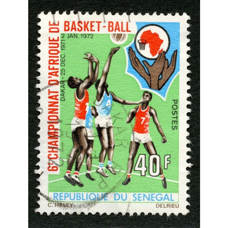 Timbre Oblitéré : République Du Sénégal,6e Championnat D'afrique De Basket-Ball,Dakar 25 Déc 1971-2 Jan 1972,Postes ,40f