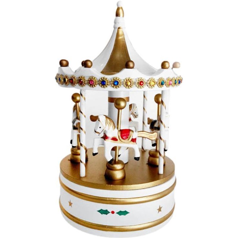 Boîte À Musique Carrousel Musical Classique En Bois Exquis, Décorations De Noël Mignonnes, Ornements De Bureau Festifs, Boutique De Noël