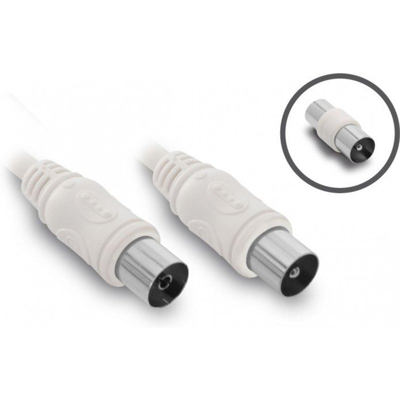 Câble TV coaxial 9,52 mm mâle/fem. + adaptateur mâle/mâle 5 m - blanc