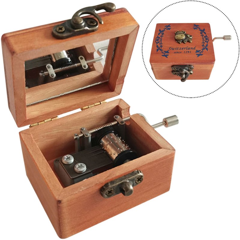 Boîte À Musique Mini Festival En Métal Taureau Décor De Maison Avec Miroir Manivelle Coiffeuse En Bois Anniversaire Rétro Portable Voiture Bureau