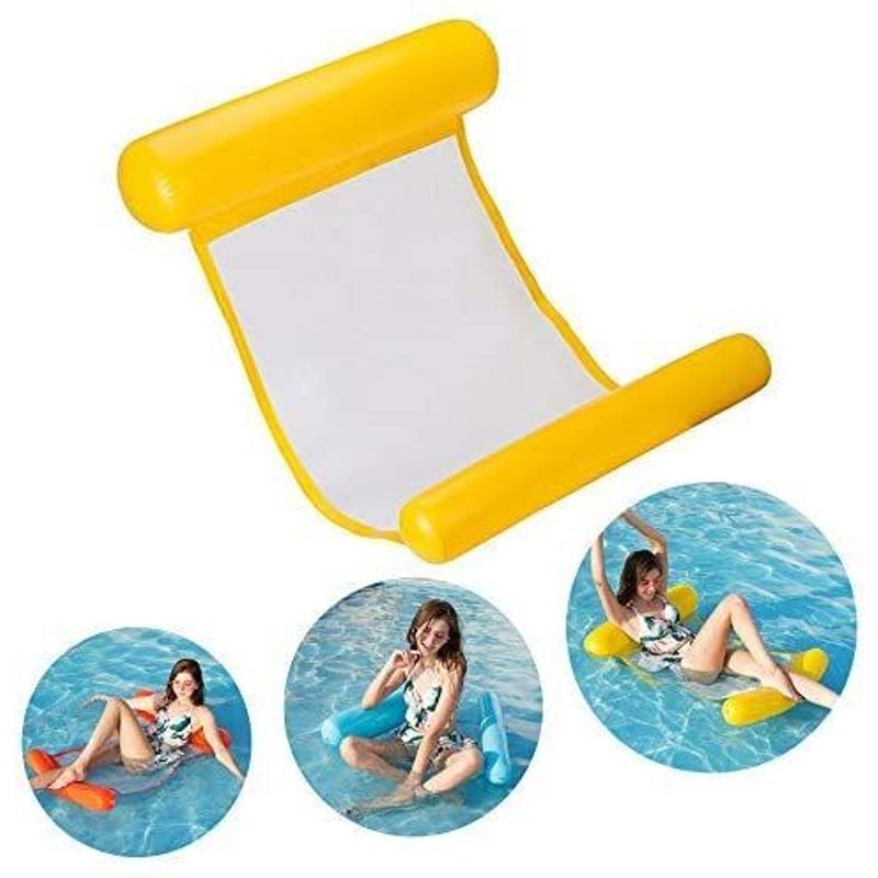 Lit De Natation Gonflable, Hamac D'eau Ultra Confortable Avec Filet, Section De TĂȘte Et De Pied Gonflable Hamac De Piscine Matelas D'air D'eau De Chaise Longue Flottante (Jaune)