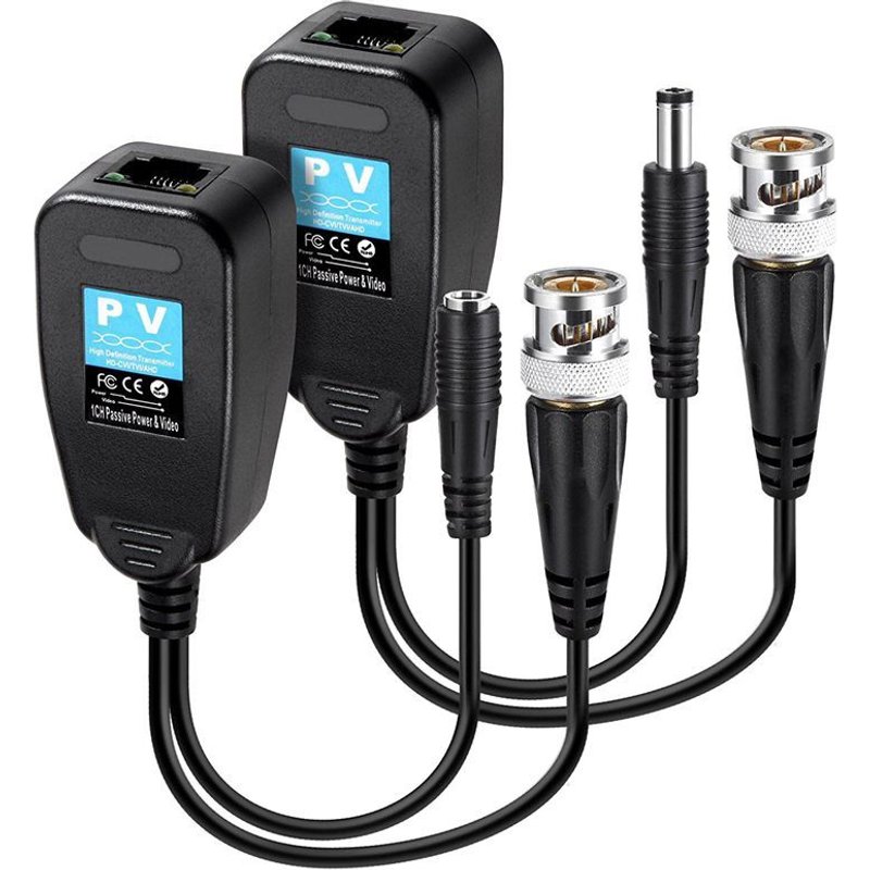 Balun vidéo Pive HD-CVI/TVI/AHD, avec connecteur d'alimentation et transmetteur de données RJ45 CAT5, 1 paire