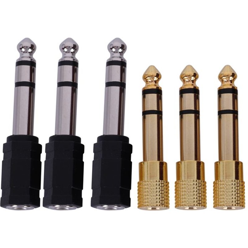 6 pièces adaptateur casque 6.35mm(1/4 pouces) mâle à 3.5mm(1/8 pouces) femelle stéréo Audio écouteur adaptateur Jack, noir/or Plat