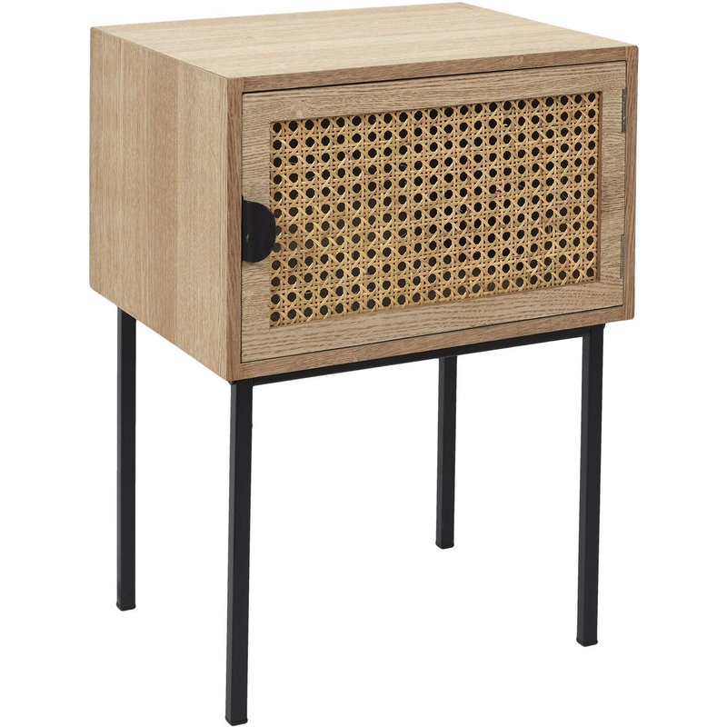 Table De Chevet En Cannage 1 Porte En Bois Et Métal - Marron