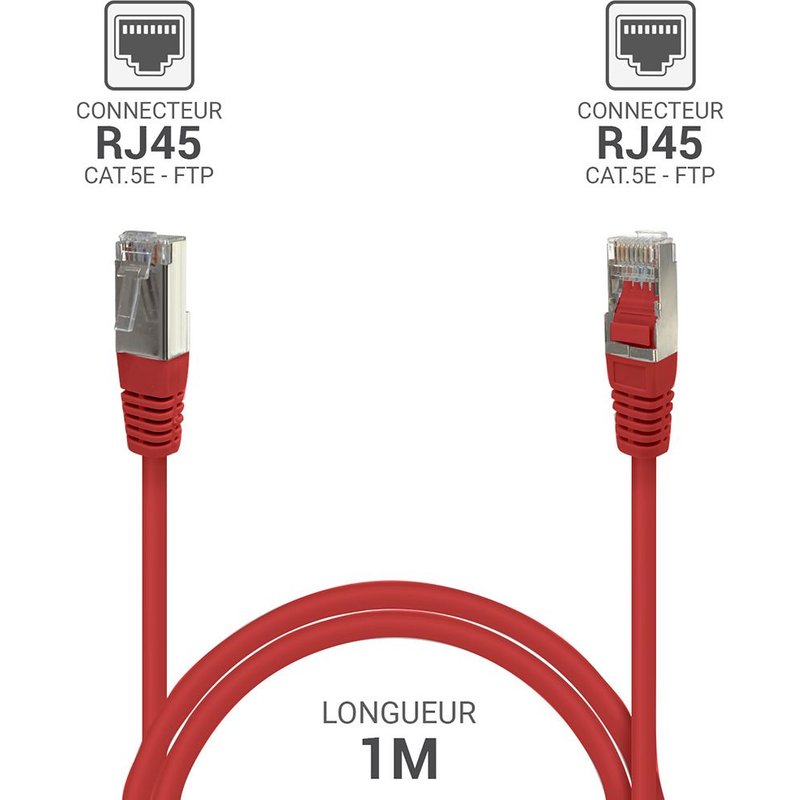 Câble réseau RJ45 blindé ADSL 1.0m Cat.5e rouge