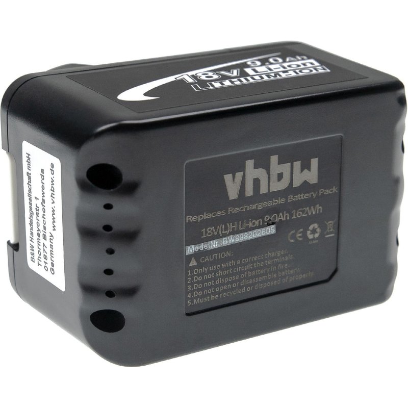 vhbw Batterie compatible avec Makita DSD180ZJ, DSC251ZK, DSL800, DSC553, DSL800ZU, DSC553ZJ, DSD180 outil électrique (9000 mAh, Li-ion, 18 V)