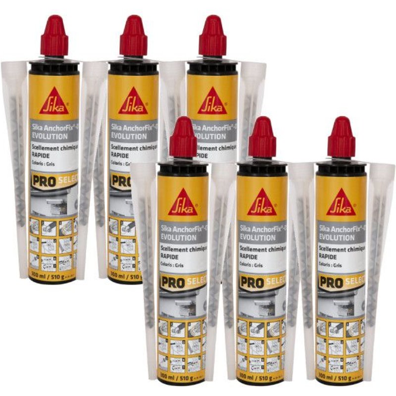 Lot de 6 résines de scellement chimique rapide SIKA Anchorfix-1 Evolution - Gris - 300ml