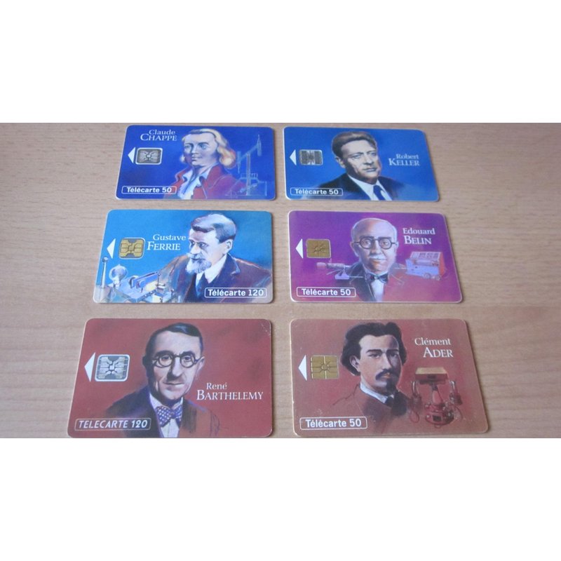 Lot De 6 Cartes Telephoniques Les Grandes Figures Des Telecommunications.
