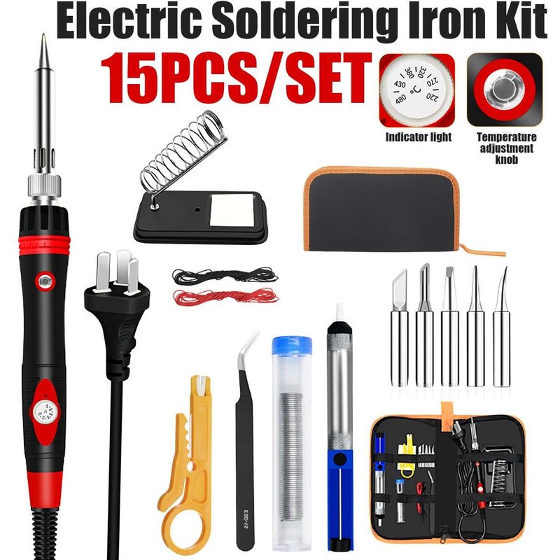 Fer à souder électrique à température réglable, 220V 110V 80W, Station de soudure, outil de réparation, 15 pièces