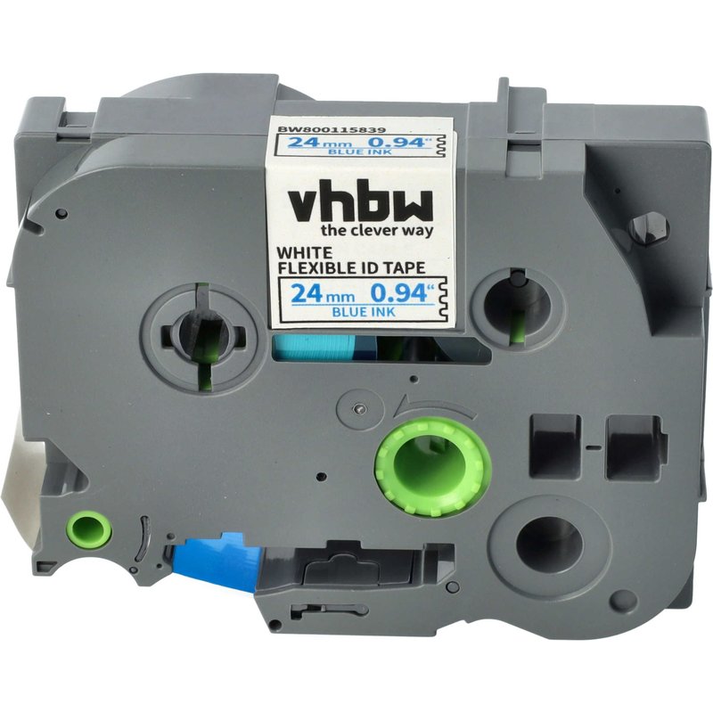 vhbw 1x Ruban compatible avec Brother PT 2480, 2470, 2460, 2450, 300, 2400, 220 imprimante d'étiquettes 8m x 24mm Bleu sur Blanc, flexible