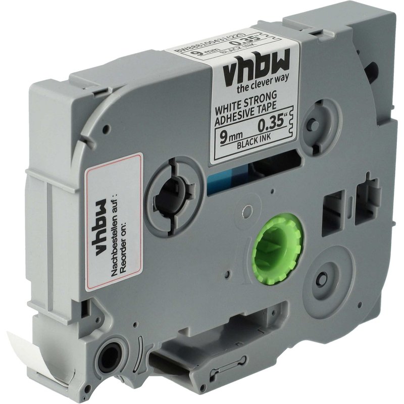 vhbw 1x Ruban compatible avec Brother PT 2400ECC, 2410, 2400, 2400E imprimante d'étiquettes 8m x 9mm Noir sur Blanc, extraforte, laminée