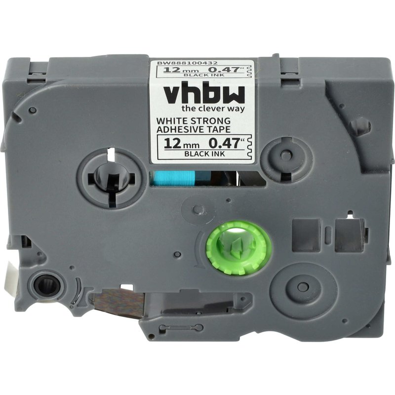 vhbw 1x Ruban compatible avec Brother PT 1280VPS, 128AF, 1290 imprimante d'étiquettes 8m x 12mm Noir sur Blanc, extraforte, laminée