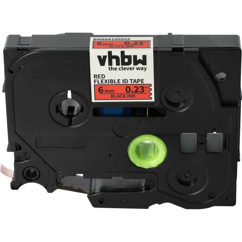 vhbw 1x Ruban compatible avec Brother PT 200, 1910, 1950, 1950VP, 1960 imprimante d'étiquettes 8m x 6mm Noir sur Rouge, flexible, laminée
