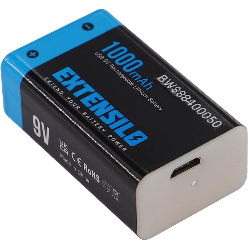 EXTENSILO 4x Piles bloc batterie 9V pour divers appareils (1000mAh, 9V, Li-ion), prĂȘte Ă l'emploi, avec port micro-USB