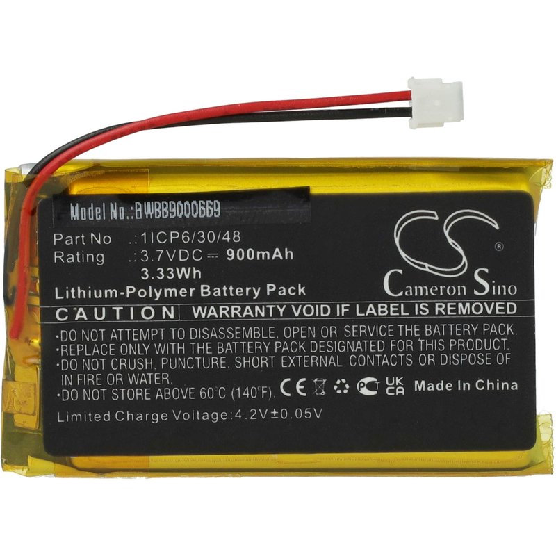 vhbw Batterie remplacement pour Babymoov 1ICP6/30/48 pour moniteur bébé, babyphone (900mAh, 3,7V, Li-polymère)