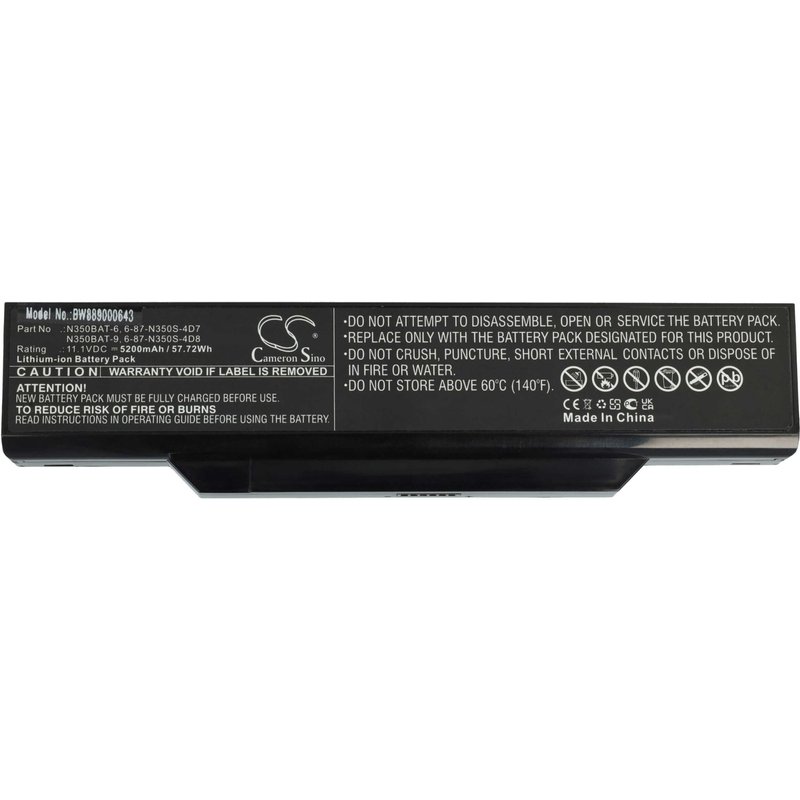 vhbw Batterie compatible avec Clevo B519II (47781)(N350TW), B519II (N350TW), N350DV, N350DW ordinateur portable (5200mAh, 11,1V, Li-ion)