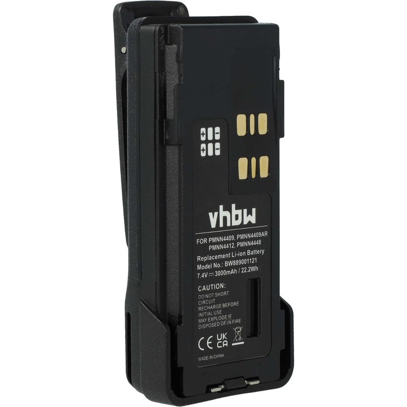 vhbw 1x Batterie compatible avec Motorola P8608, GP328D, P8668i, TRBO, P8660 radio talkie-walkie (3000mAh, 7,4V, Li-ion) - avec clip de ceinture
