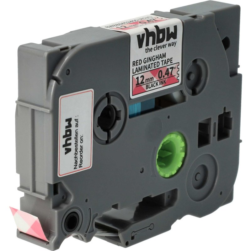 vhbw 1x Ruban compatible avec Brother PT 1120, 1130, 1150, 1150DX, 1160, 1170, 1170S imprimante d'étiquettes 12mm Noir sur Rouge à carreaux