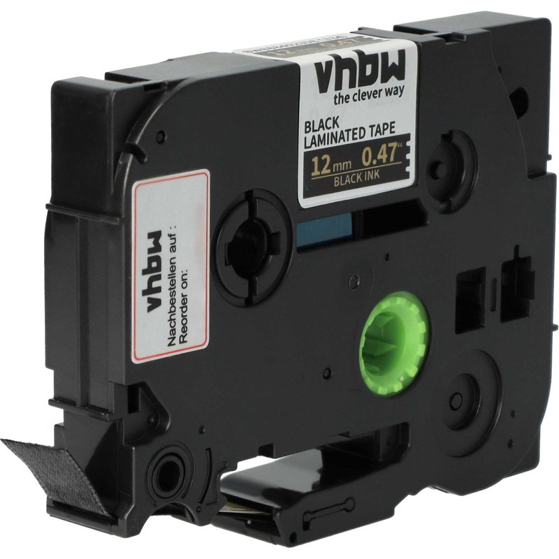 vhbw 1x Ruban textile compatible avec Brother PT 350P, 50 Years, 3600, 520, 530, 4000, série 500 imprimante d'étiquettes 12mm Or sur Noir