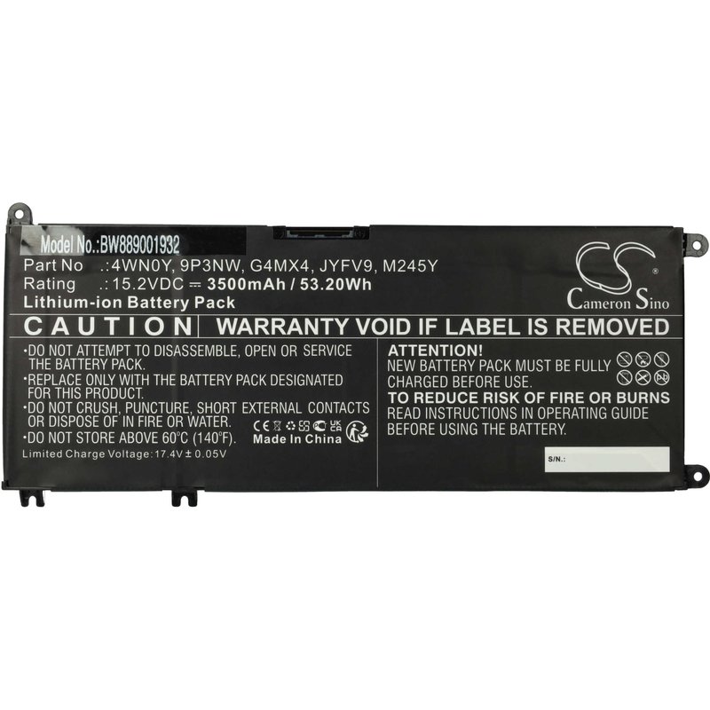 vhbw Batterie remplacement pour Dell JYFV9, M245Y, G4MX4, 4WN0Y, 9P3NW pour ordinateur portable (3500mAh, 15,2V, Li-ion)