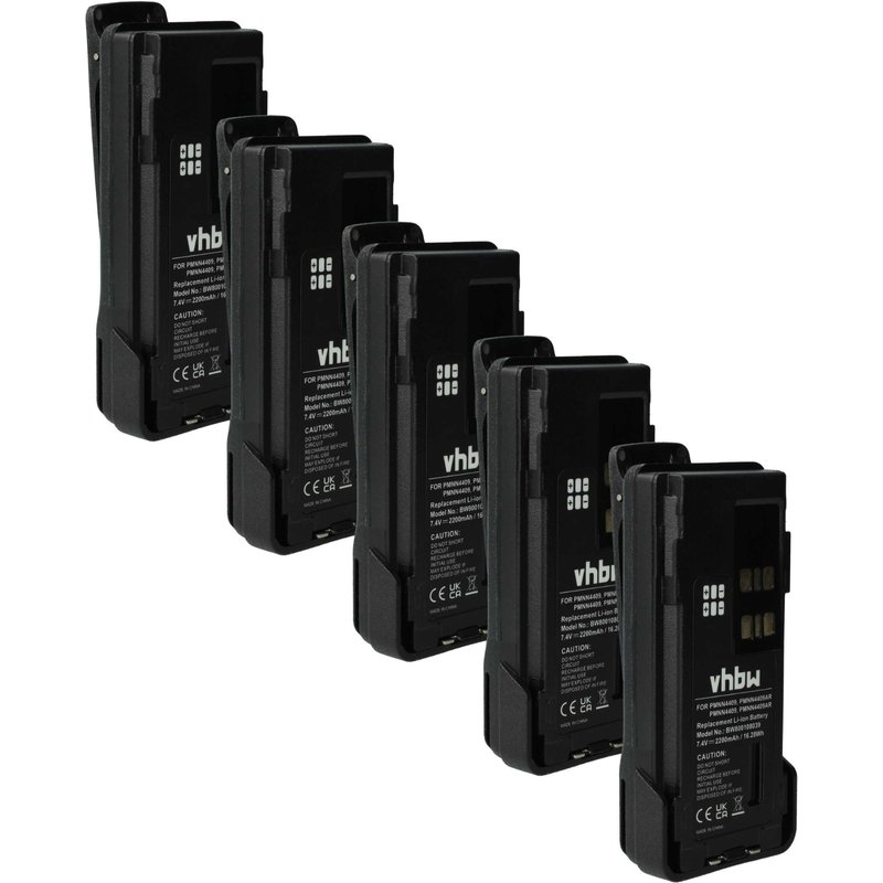 vhbw 5x Batterie remplacement pour Motorola PMNN4409, PMNN4406BR, PMNN4406 pour radio talkie-walkie (2200mAh, 7,4V, Li-ion) - avec clip de ceinture