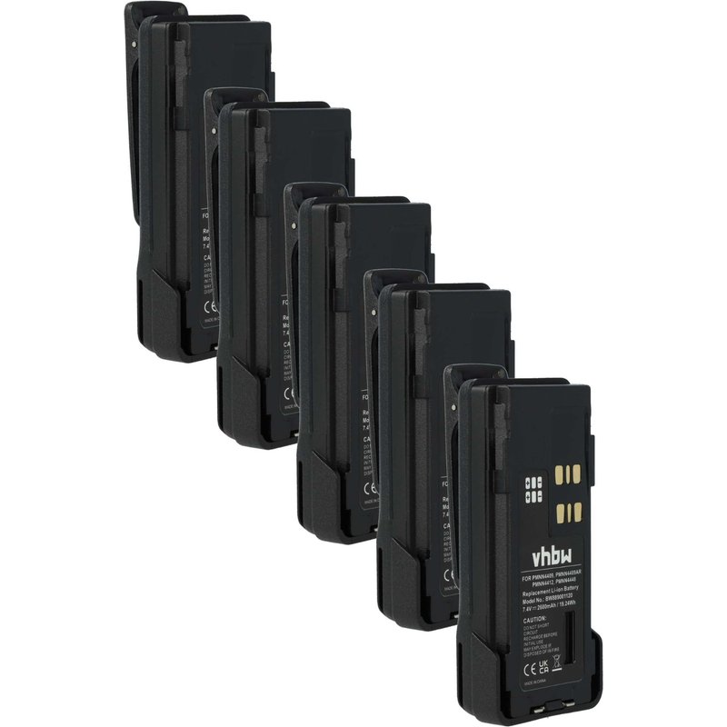 vhbw 5x Batterie compatible avec Motorola XPR7550e, XPR7580e, XPR7580 radio talkie-walkie (2600mAh, 7,4V, Li-ion) - avec clip de ceinture