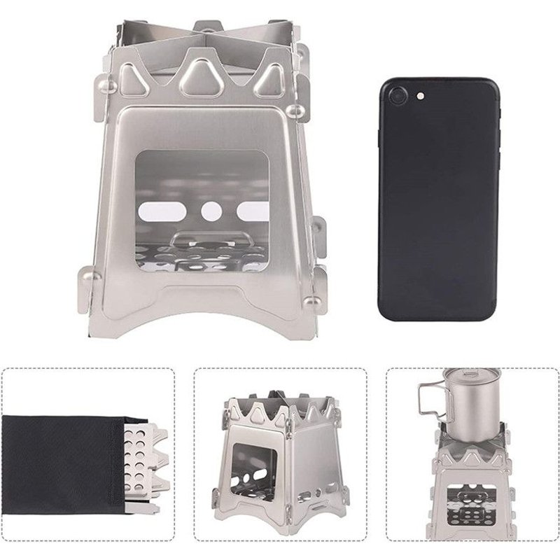 RĂ©chaud De Camping LĂ©ger Portable En Acier Inoxydable, PoĂȘle Pliant Ă Bois, Pour La Cuisine En Plein Air, Pique-Nique, Accessoires De Camping