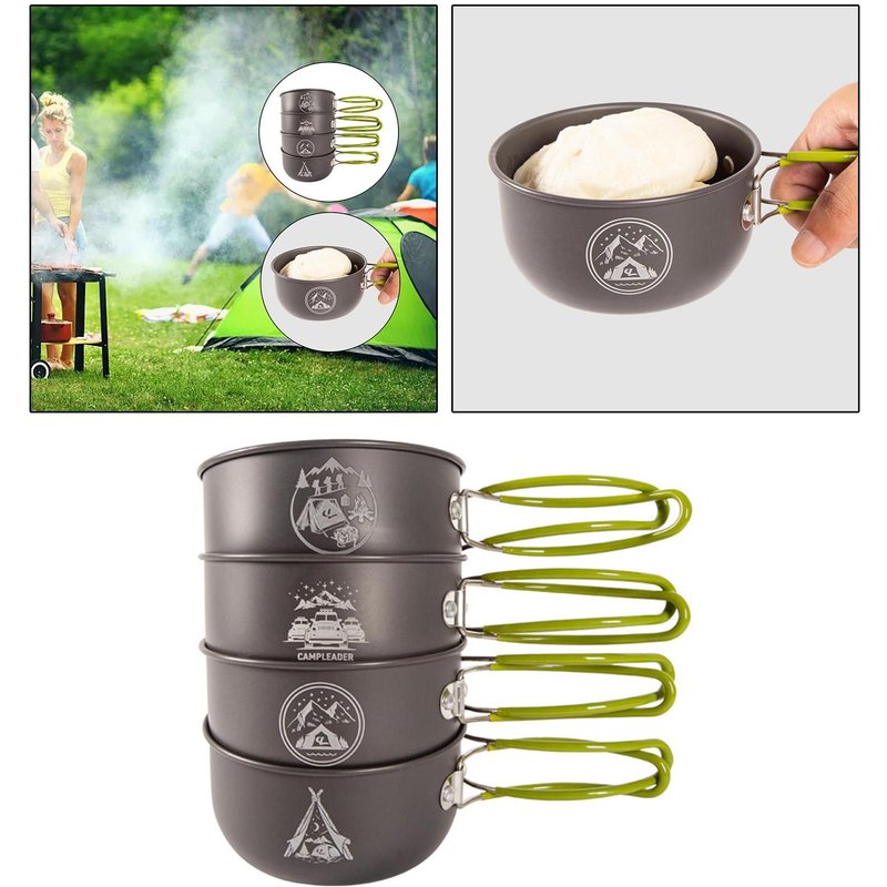 Bols De Camping En Plein Air Avec Poignée Pliable, Vaisselle Antiadhésive En Aluminium De 450ml Pour La Cuisine, Randonnée, Pique-Nique, Sac À Dos