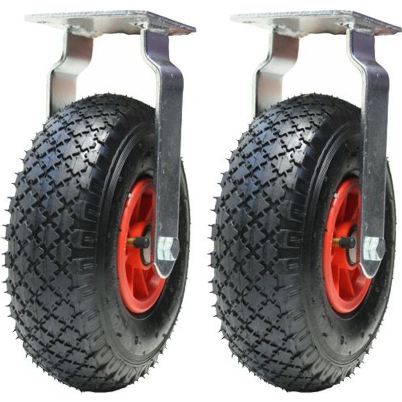 300x4 260mm pneumatic 10 inch castors plastic centre fixed inflated (Set of 2)