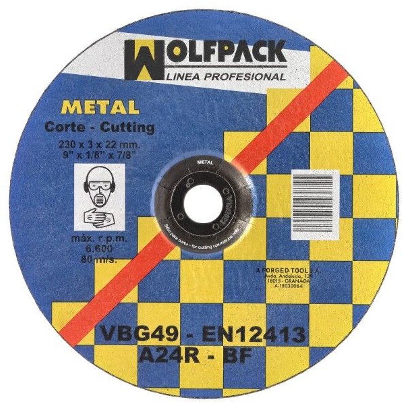 Disco Corte Abrasivo Metal 230x3,2x22 mm.