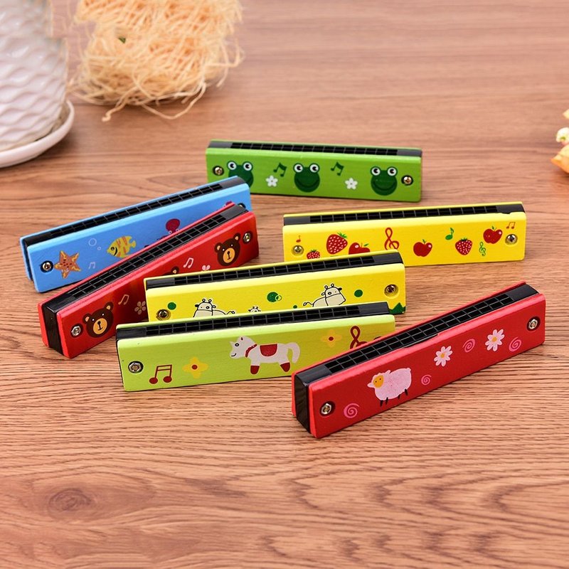 Harmonica En Bois Peint De Dessin Animé Pour Enfants, Jouets Musicaux Éducatifs, Instrument De Couleur Aléatoire, Nouvelle Vente