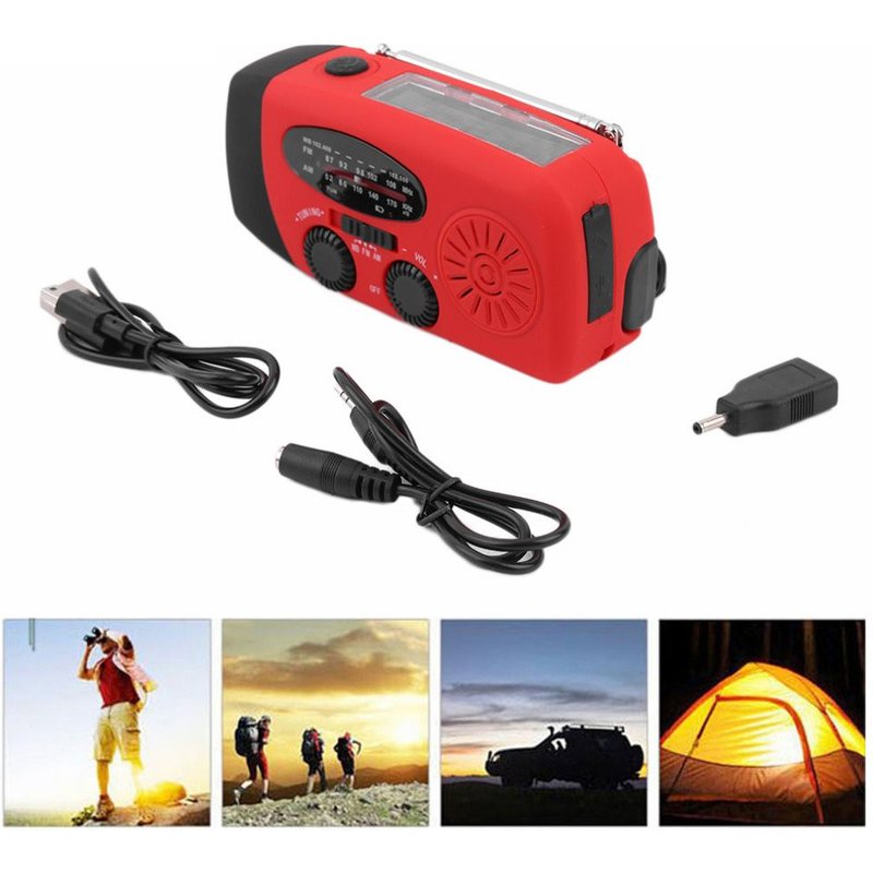 Manivelle Solaire Portable À Led, Étanche, Avec Chargeur Et Radio Météo, Outil De Survie D'urgence
