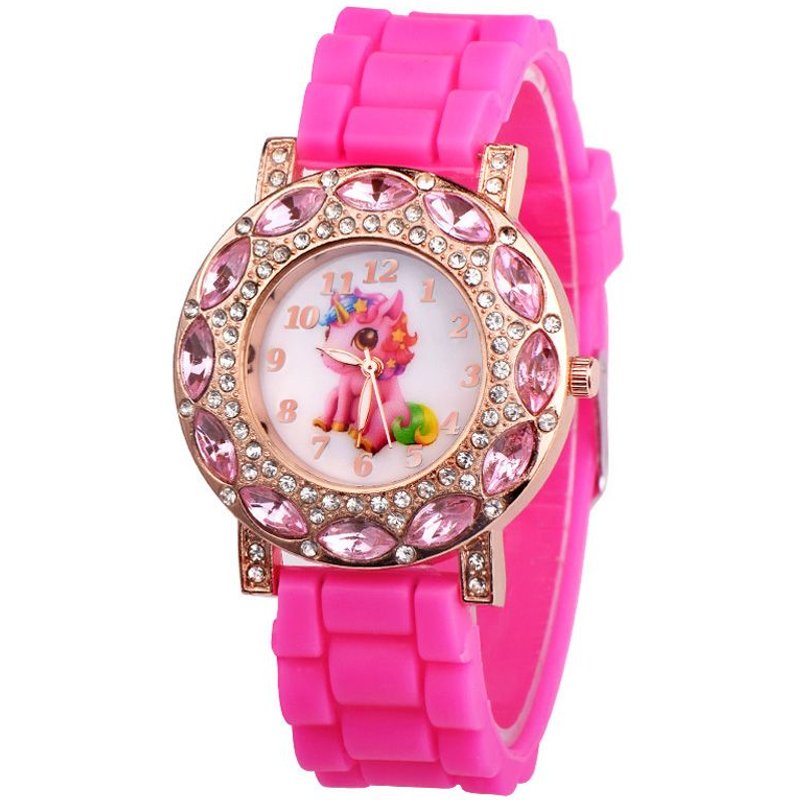 Jolie Montre Licorne Rose Pour Enfants, Montre-Bracelet Diamant, Bracelet En Cuir, Dessin Animé, Quartz Pour Garçons