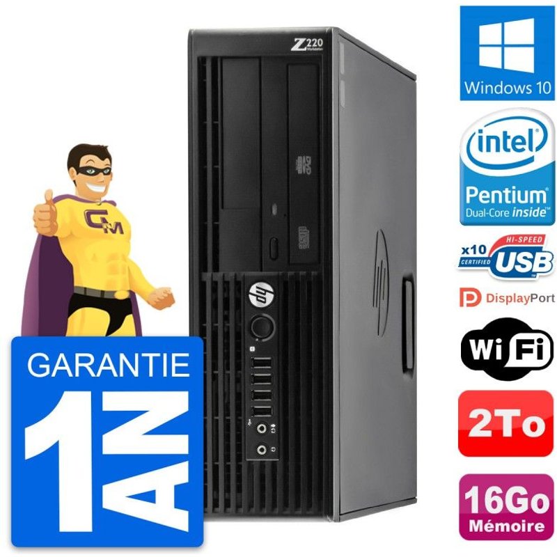 PC HP WorkStation Z220 SFF Pentium G2020 RAM 16Go Disque Dur 2To Windows 10 Wifi