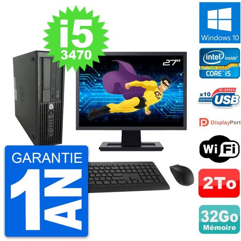 PC HP WorkStation Z220 SFF Ecran 27" i5-3470 RAM 32Go Disque 2To Windows 10 Wifi