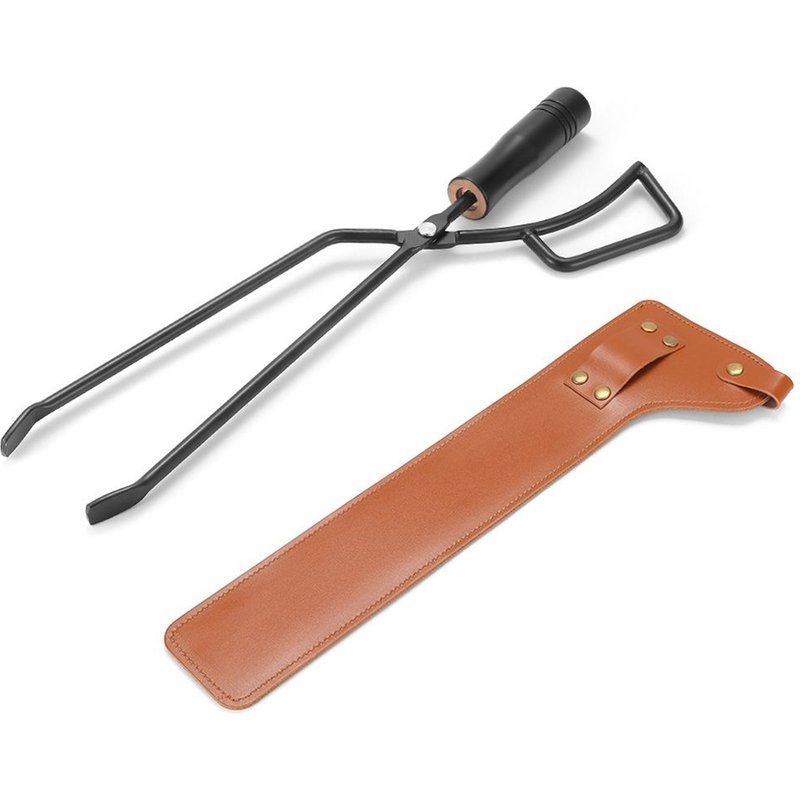Pince À Charbon De Bois Pour Barbecue, Poignée En Fer Et Bois, Anti-Brûlure Avec Housse En Cuir, Camping En Plein Air, Bbq, Poêle À Feu, Pince À Feu Pour Cheminée