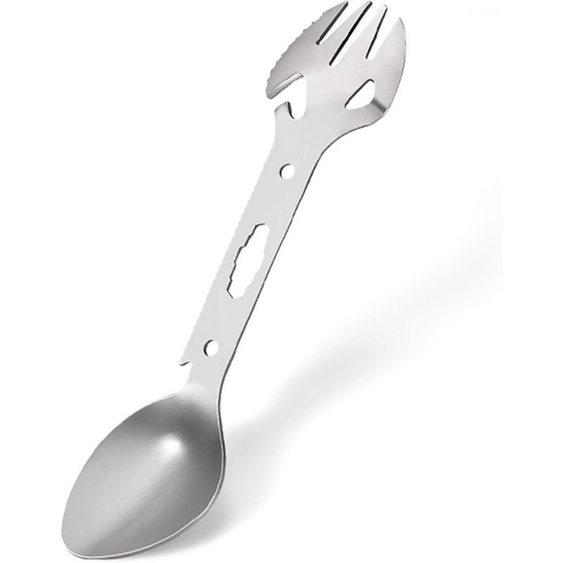 Ouvre-Boîte En Acier Inoxydable Multifonctionnel 5 En 1, Outil Edc De Survie En Camping En Plein Air, Fourchette Couteau Cuillère Bouteille/Ouvre-Boîte