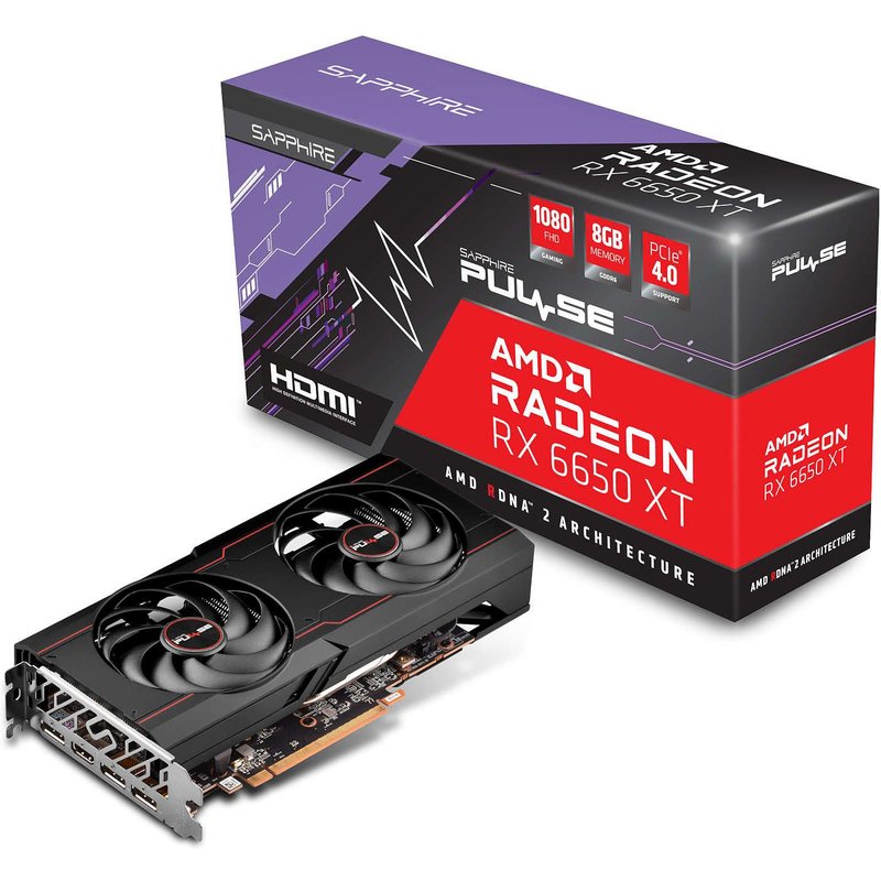 Sapphire Pulse Radeon RX 6650 XT - Carte graphique - Radeon RX 6650 XT - 8 Go GDDR6 - PCIe 4.0 x8 - HDMI, 3 x DisplayPort